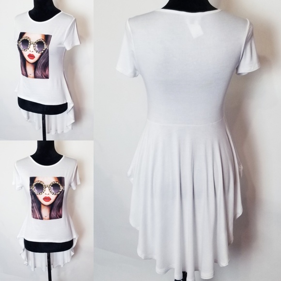 High Low Tee Shirt  With Faux Diamond Accent - Picture 6 of 6